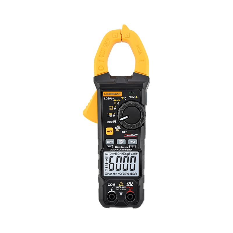 KDator Digital Clamp Meter 6000 Counts Voltage Tester with Auto Range,AC/DC High Voltage,AC/DC Current,DC Power, ACV VFD, Resistance, Capacitance, Diode, Live Wire Test, NCV, True RMS,AC Current Meter LD206+ - Image 2